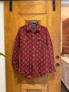 Panhandle western snap Burgundy Button-Up Shirt Pink stripe floral paisley large